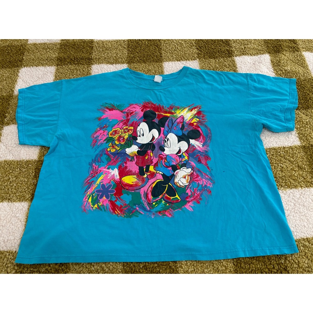 Vintage Mickey Unlimited Land N Sea Mickey Minnie Mouse T-Shirt Blue 90s 2XL